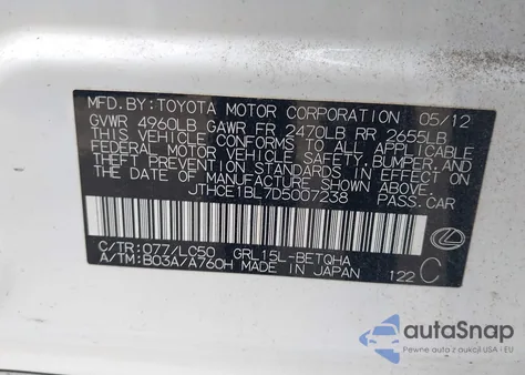 2013 Lexus Gs 350 z USA, uszkodzony, nr VIN JTHCE1BL7D5007238